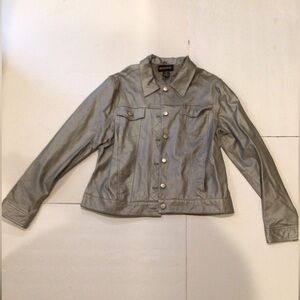 MetroStyle- Sliver 100% Leather Button Jacket